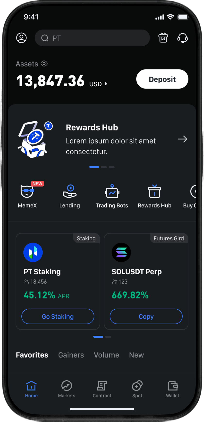 Crypto trading platform interface